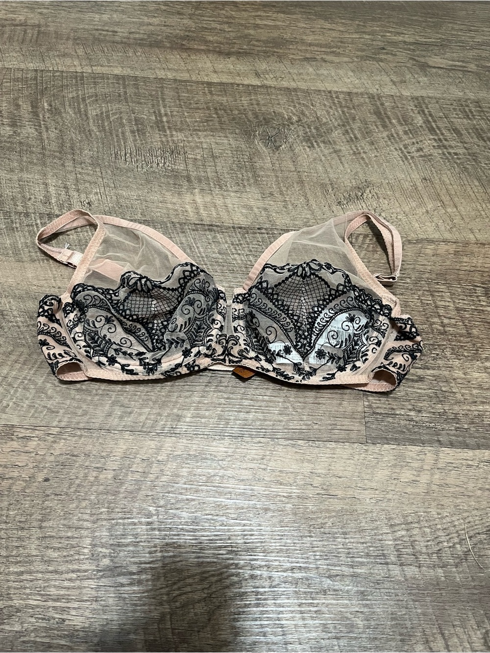Louisa Bracq Sheer Embroidered Underwire Bra - Beige & Black